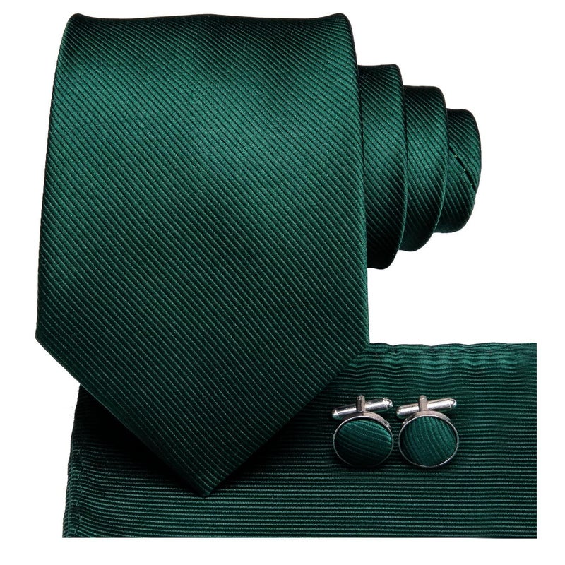 Dubulle Mens Forest Green Solid Floral Silk Tie for Men Striped Necktie and Pocket Square Cufflinks Set Wedding Business - Image 5